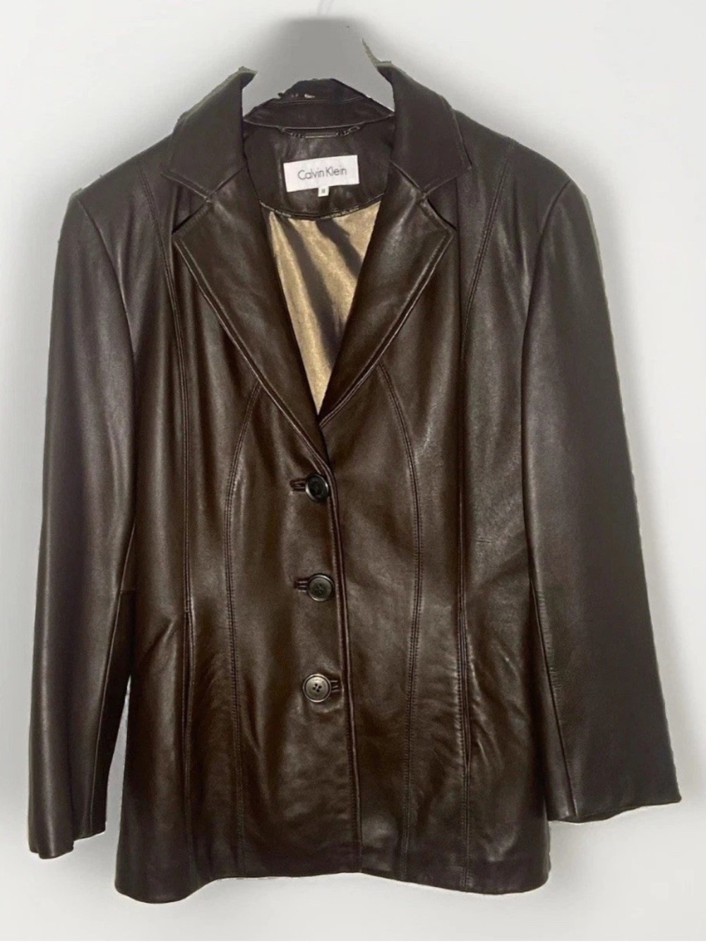 Calvin Klein Dark Brown Leather Blazer Jacket
